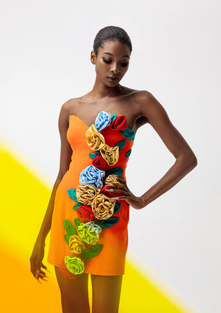 3D Floral Applique Mini Dress | Strapless Colorful Flower Party Dress