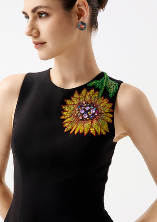 Black Flower Embellished Dress