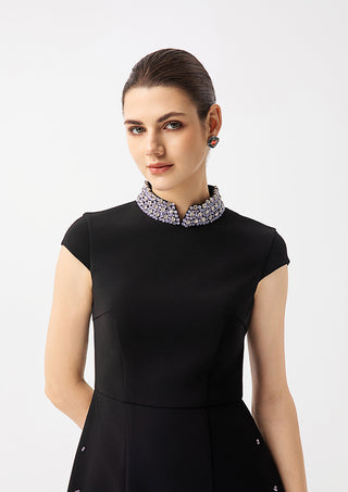Crystal Collar Black Mini Dress