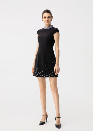 Crystal Collar Black Mini Dress