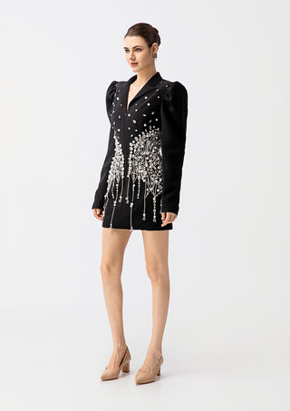 Black Crystal Blazer Mini Dress