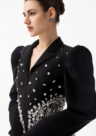 Black Crystal Blazer Mini Dress