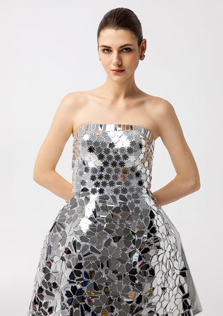 Silver Mirror Sequin Mini Dress