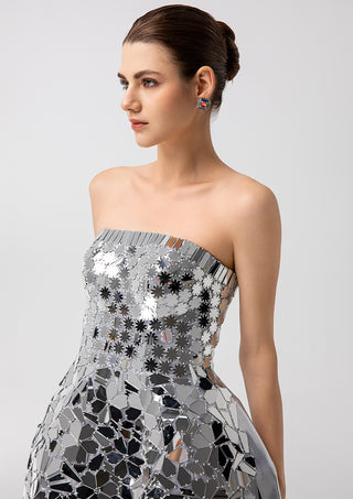 Silver Mirror Sequin Mini Dress