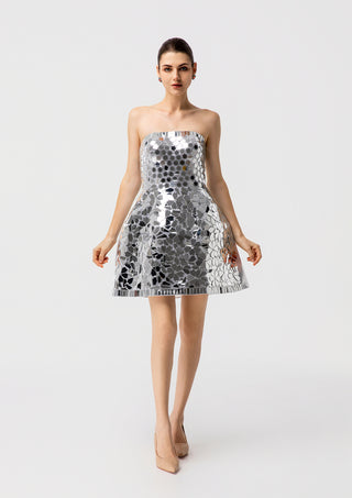 Silver Mirror Sequin Mini Dress