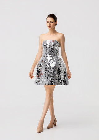 Silver Mirror Sequin Mini Dress