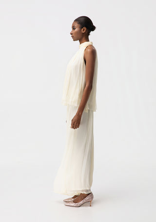 Cream Silk Crepon Halter Set