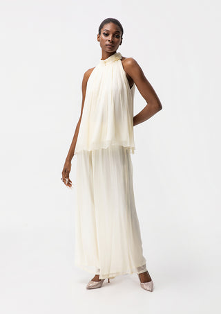 Cream Silk Crepon Halter Set