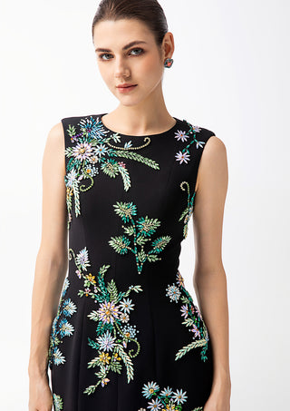 Women's Luxury Black Crystal Floral Mini Dress