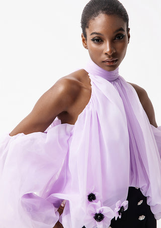 Couture Organza Puff Sleeve Halter Top