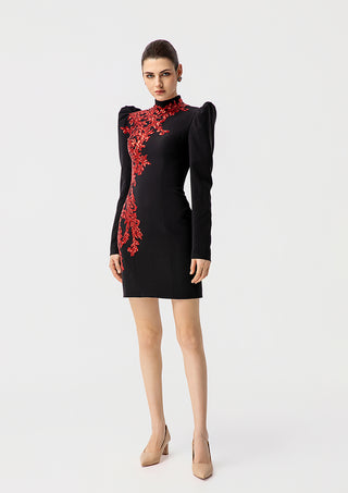 Black High Neck Sequin Embellished Mini Dress