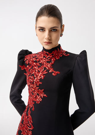 Black High Neck Sequin Embellished Mini Dress