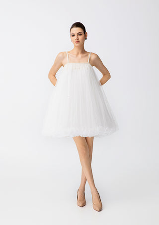 Elegant White Tulle Mini Dress