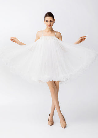 Elegant White Tulle Mini Dress