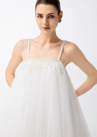 Elegant White Tulle Mini Dress