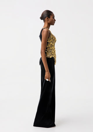 Black & Gold Metallic Embellished Top and Wide-Leg Pants Set