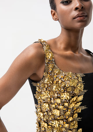 Black & Gold Metallic Embellished Top and Wide-Leg Pants Set