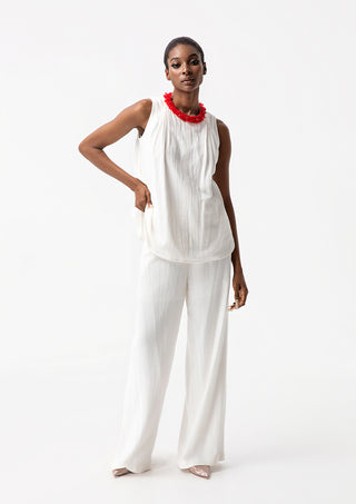 White Sleeveless Top Wide Leg Pants Two Piece Set