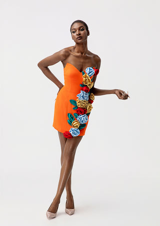 3D Floral Applique Mini Dress | Strapless Colorful Flower Party Dress