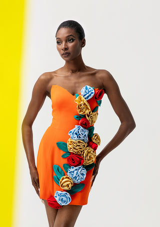 3D Floral Applique Mini Dress | Strapless Colorful Flower Party Dress