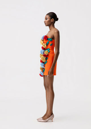 3D Floral Applique Mini Dress | Strapless Colorful Flower Party Dress