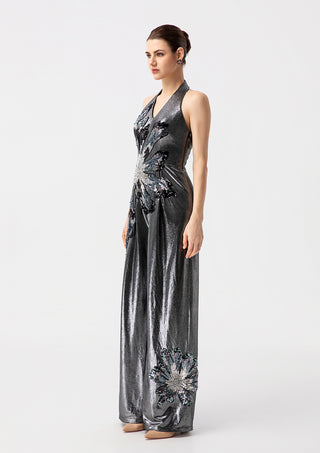 Sequin Jumpsuit – Halter Neck Embellished Wide Leg Jumpsuit