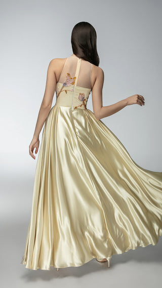 Hand Beaded Evening Dress with Floral Embellishments