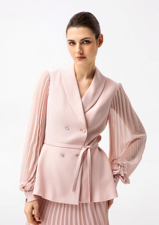 Pink Pleated Skirt Set with Wrap Top