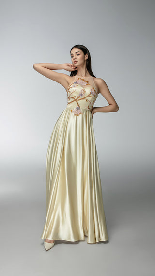 Hand Beaded Evening Dress with Floral Embellishments