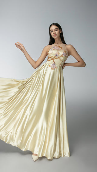 Hand Beaded Evening Dress with Floral Embellishments