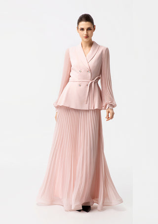 Pink Pleated Skirt Set with Wrap Top