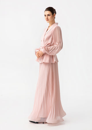 Pink Pleated Skirt Set with Wrap Top